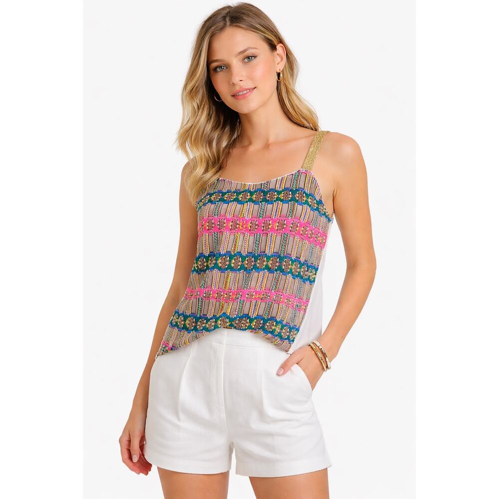 Vilagallo Textured Tank Top Size 38 Multicolor Woven Sleeveless Blouse NWT